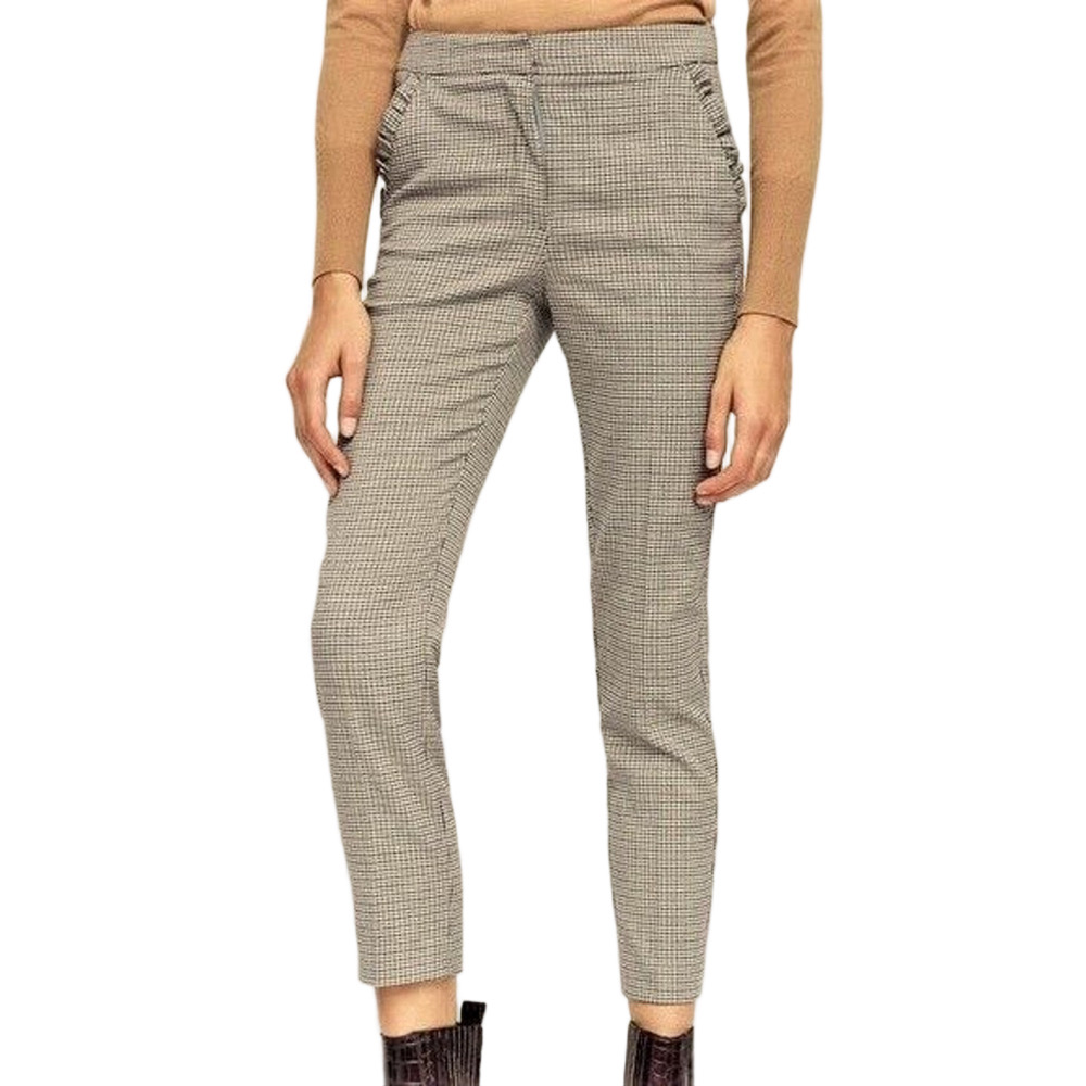 Zara Basic White Black Houndstooth Skinny Ankle Pants Ruffle Pockets Sz S
